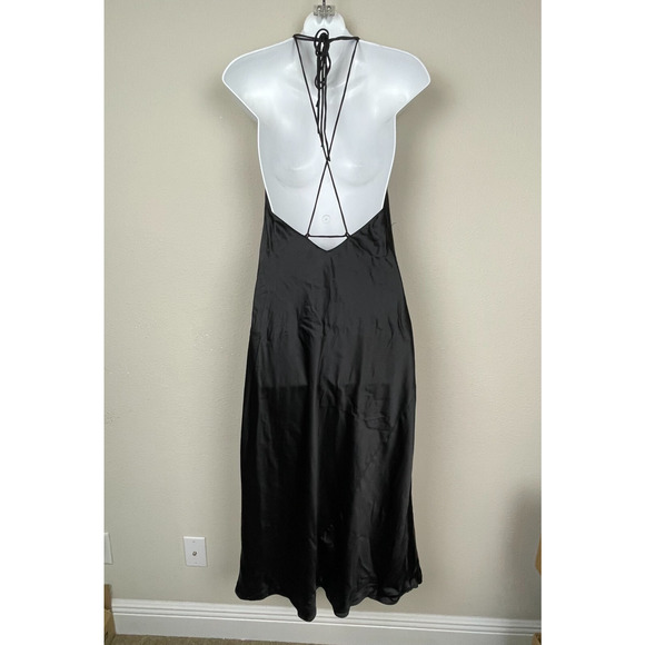 Victoria's Secret Black Satin Slip Dress Size Small Behind the Neck Tie Y2K - Picture 5 of 7